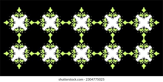 Green and white symmetrical pattern on black background