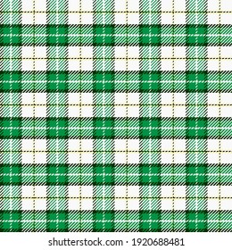 Green and white tartan gingham. Seamless vector plaid pattern suitable for fashion or interiors.