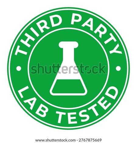 Green and White Third Party Lab Tested isolated round stamp, sticker, label with Flask icon vector illustration