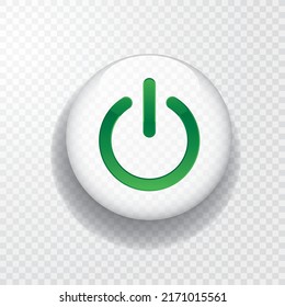 green and white transparent power button with shadow, vector illustration