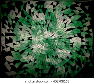 Green white triangle broken on black background