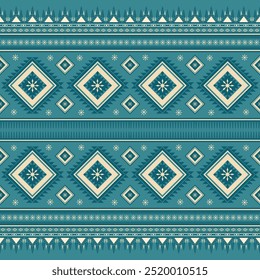 Green and white Tribal vintage abstract geometric seamless Ethnic pattern. Native fabric traditional embroidery background. Design for fabric, art, wallpaper, textile, wrapping. - Vector