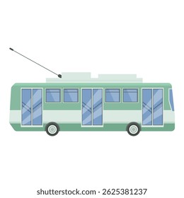 Green and white trolleybus is transporting passengers in a modern city