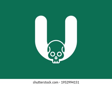 Green white of U initial letter with skull head design