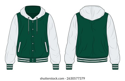 Green and white varsity hoodie jacket template