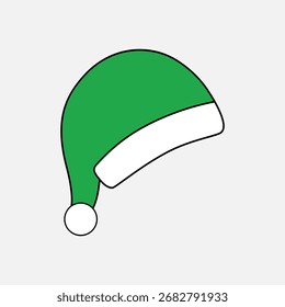 Green and White Vector Christmas Hat Illustration – Holiday Santa Cap Icon