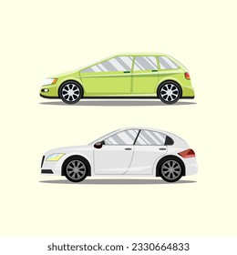 grüne und weiße Fahrzeuge flach