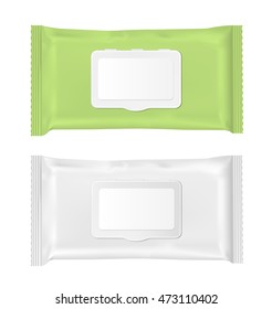 Green and white wet wipes package with flap.