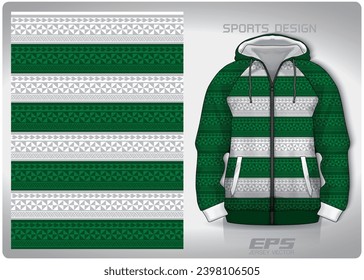 Green and white woven fabric pattern design, illustration, textile background for sports t-shirt, football jersey shirt mockup for football club. consistent front view