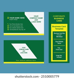 Green White and Yellow Color Mixt Modern Corporate Creative Exclusive Editing Business Card Design