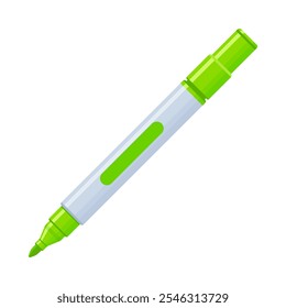 Green whiteboard permanent marker pen with cap off. School supplies, stationery, drawing, writing tool concept. Flat vector illustration isolated on a white background with copy space