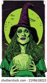 The green wicked witch - witch portrait done in a comic book style.