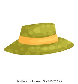 Green Wide-Brimmed Hat with Floral Pattern