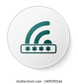 Green Wifi locked sign icon isolated on white background. Password wi-fi symbol. Wireless Network icon. Wifi zone. Limited access. White circle button. Vector Illustration