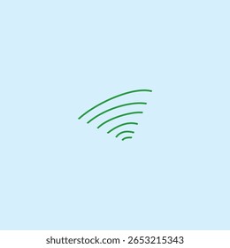 Green wifi signal icon on light blue background, featuring a simple wireless network symbol, suitable for technology design, internet connection and digital communication.