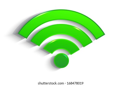 Green WiFi symbol with shadow effect isolated on white.