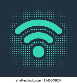 Green Wi-Fi wireless internet network symbol icon isolated on blue background. Abstract circle random dots. Vector Illustration