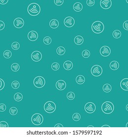 Green Wi-Fi wireless internet network symbol icon isolated seamless pattern on green background.  Vector Illustration