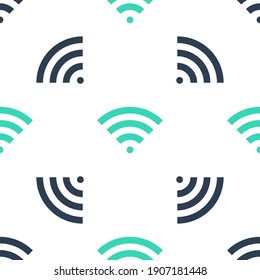 Green Wi-Fi wireless internet network symbol icon isolated seamless pattern on white background. Vector.