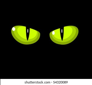 Green wild cat eyes over black background