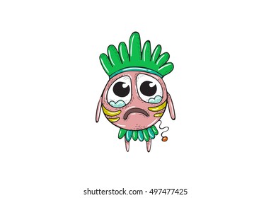 Green wild character with sad and crying expression vector emoji icon | Scary vector emoticon icon
