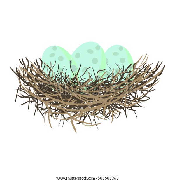 鳥の巣の中の緑の野生の卵のベクターイラスト のベクター画像素材 ロイヤリティフリー