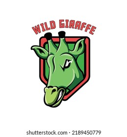 green wild giraffe logo with shield vector