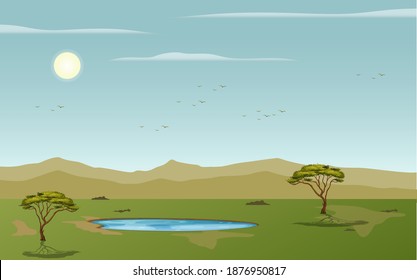 paisaje silvestre verde con árboles verdes y vectores montañosos