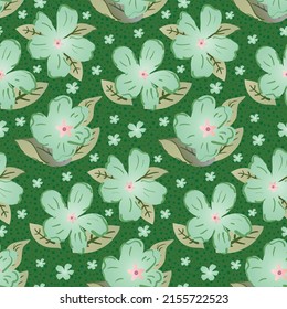 Green wildflower seamless pattern vector background. Beautiful backdrop of painterly gradient and line art meadow flowers. Hand drawn botanical design. All over print for packaging, garden theme
