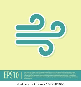 Green Wind icon isolated on yellow background. Windy weather.  Vector Illustration