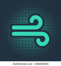 Green Wind icon isolated on blue background. Windy weather. Abstract circle random dots. Vector Illustration