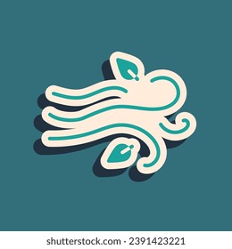 Icono del Viento Verde aislado en fondo verde. El clima ventoso. Estilo de sombra larga. Ilustración vectorial