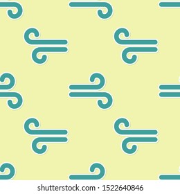 Green Wind icon isolated seamless pattern on yellow background. Windy weather.  Vector Illustration