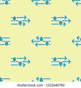 Green Wind and rain icon isolated seamless pattern on yellow background. Windy weather.  Vector Illustration