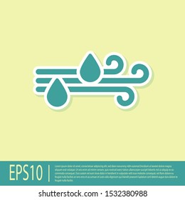 Green Wind and rain icon isolated on yellow background. Windy weather.  Vector Illustration