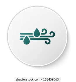 Green Wind and rain icon isolated on white background. Windy weather. White circle button. Vector Illustration