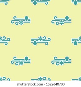 Green Wind and rain with snow icon isolated seamless pattern on yellow background. Windy weather.  Vector Illustration
