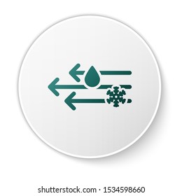 Green Wind and rain with snow icon isolated on white background. Windy weather. White circle button. Vector Illustration