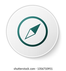 Green Wind rose icon isolated on white background. Compass icon for travel. Navigation design. Green circle button. Vector Illustration