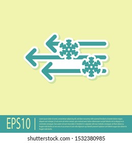 Green Wind and snow icon isolated on yellow background. Windy weather.  Vector Illustration