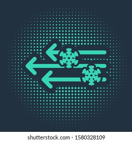 Green Wind and snow icon isolated on blue background. Windy weather. Abstract circle random dots. Vector Illustration
