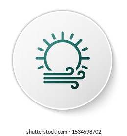Green Wind and sun icon isolated on white background. Windy weather. White circle button. Vector Illustration