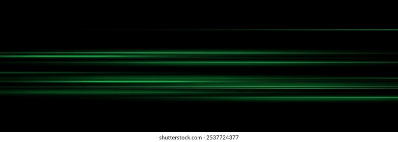 Green wind waves effect. Abstract light motion trails with sparkles isolated on black background.
