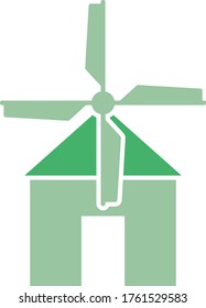 Concepto de molino de viento verde, diseño de icono de generación de energía amigable con el medio ambiente, símbolo de electricidad renovable y sostenible sobre fondo blanco
