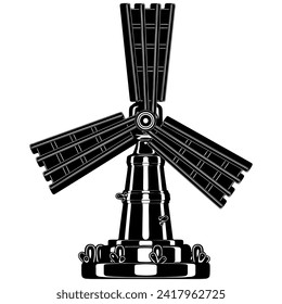Green windmill silhouette. Vector illustration with sustainability theme and silhouette style.