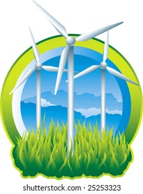 green windmills providing power to city