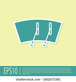 Green Windscreen wiper icon isolated on yellow background.  Vector Illustration