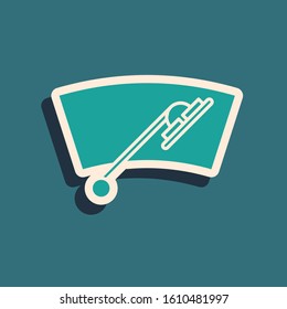 Green Windscreen wiper icon isolated on blue background. Long shadow style. Vector Illustration