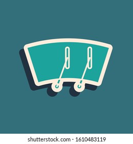 Green Windscreen wiper icon isolated on blue background. Long shadow style. Vector Illustration