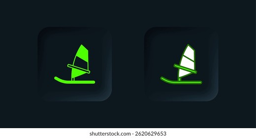Green Windsurfing icon isolated on black background. Black square button. Vector